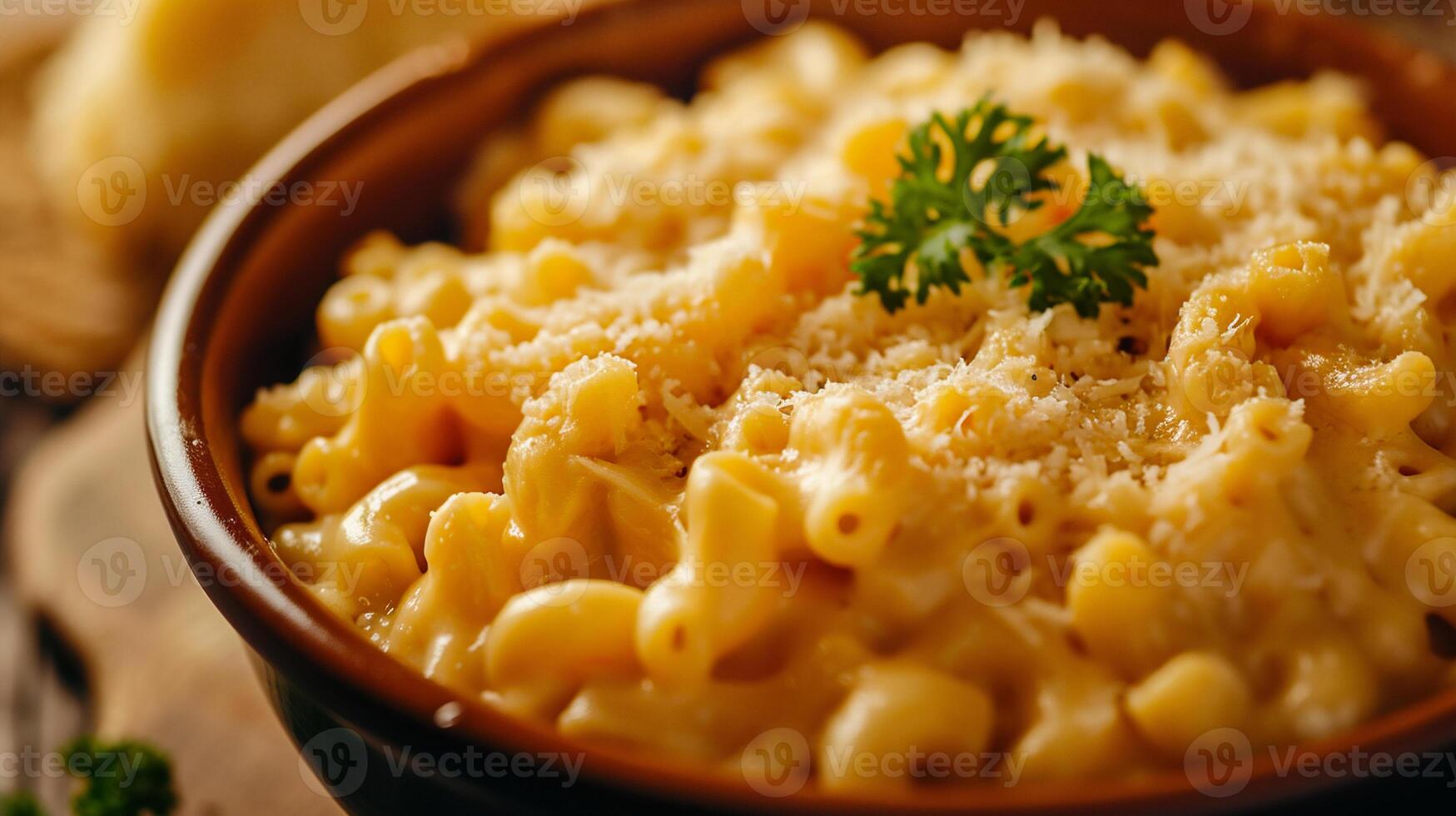 ai généré macaroni et fromage avec épices dans une bol fermer photo