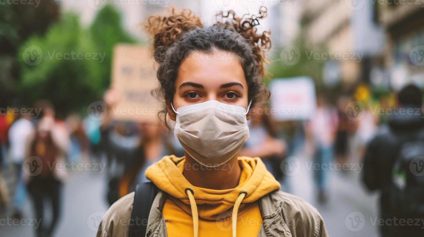 ai généré portrait de une Jeune femme sur le Contexte de le test de test. photo