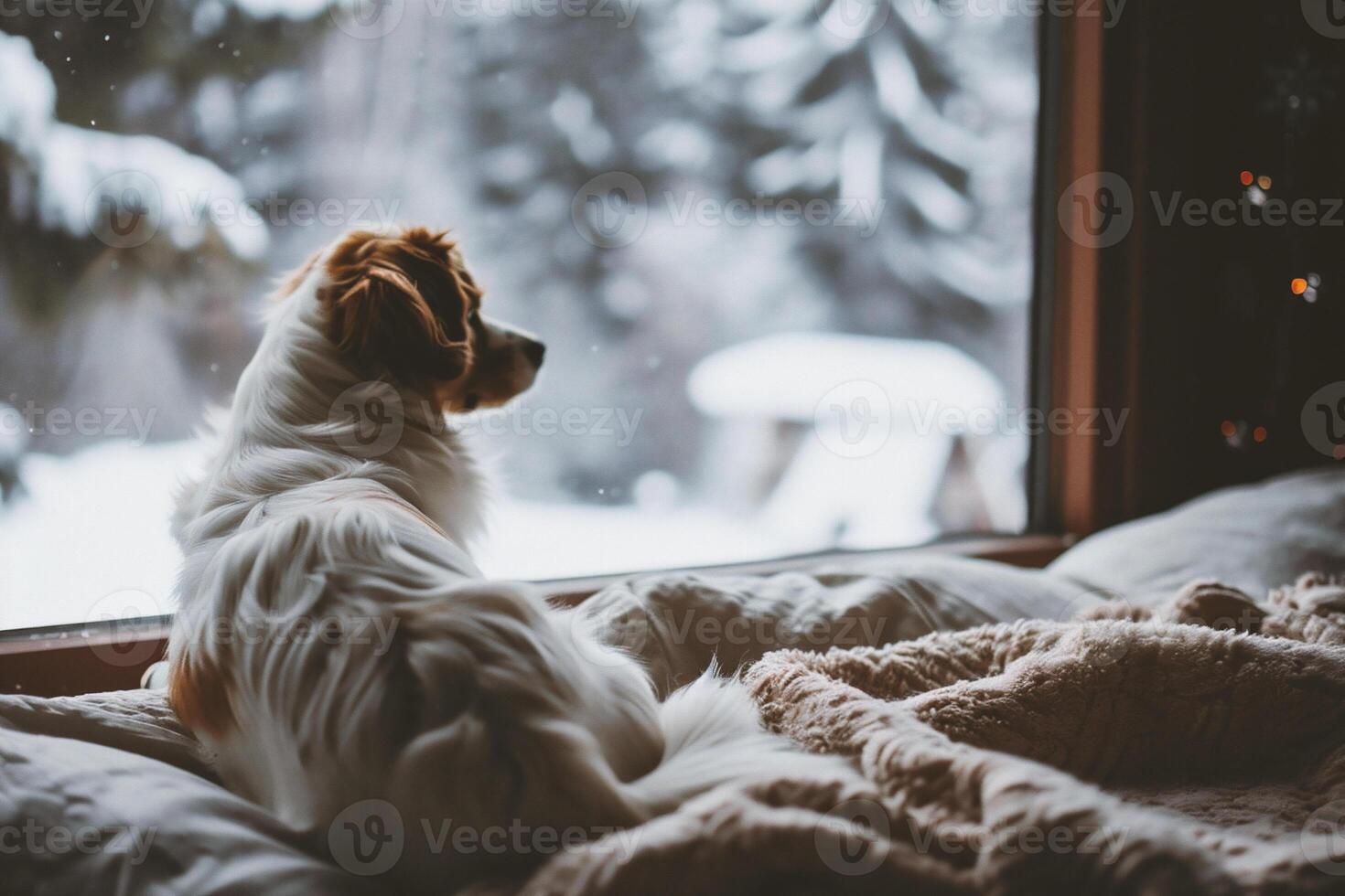 ai généré jack Russell terrier est en train de dormir sur le canapé dans hiver photo