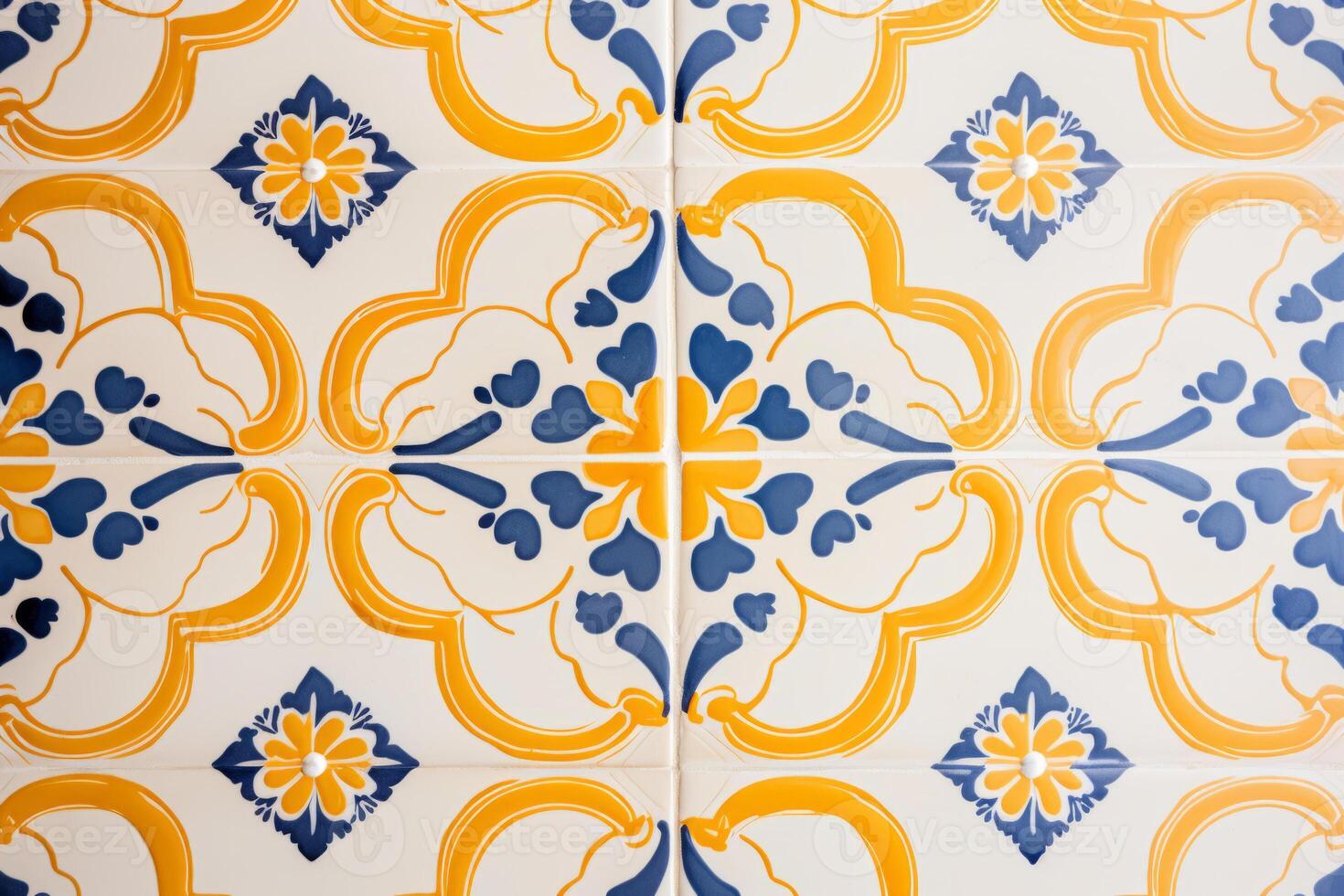 ai généré traditionnel fleuri Portugais décoratif carrelage. coloré ancien céramique carrelage. mosaïque mur avec carré carrelage. génératif ai photo