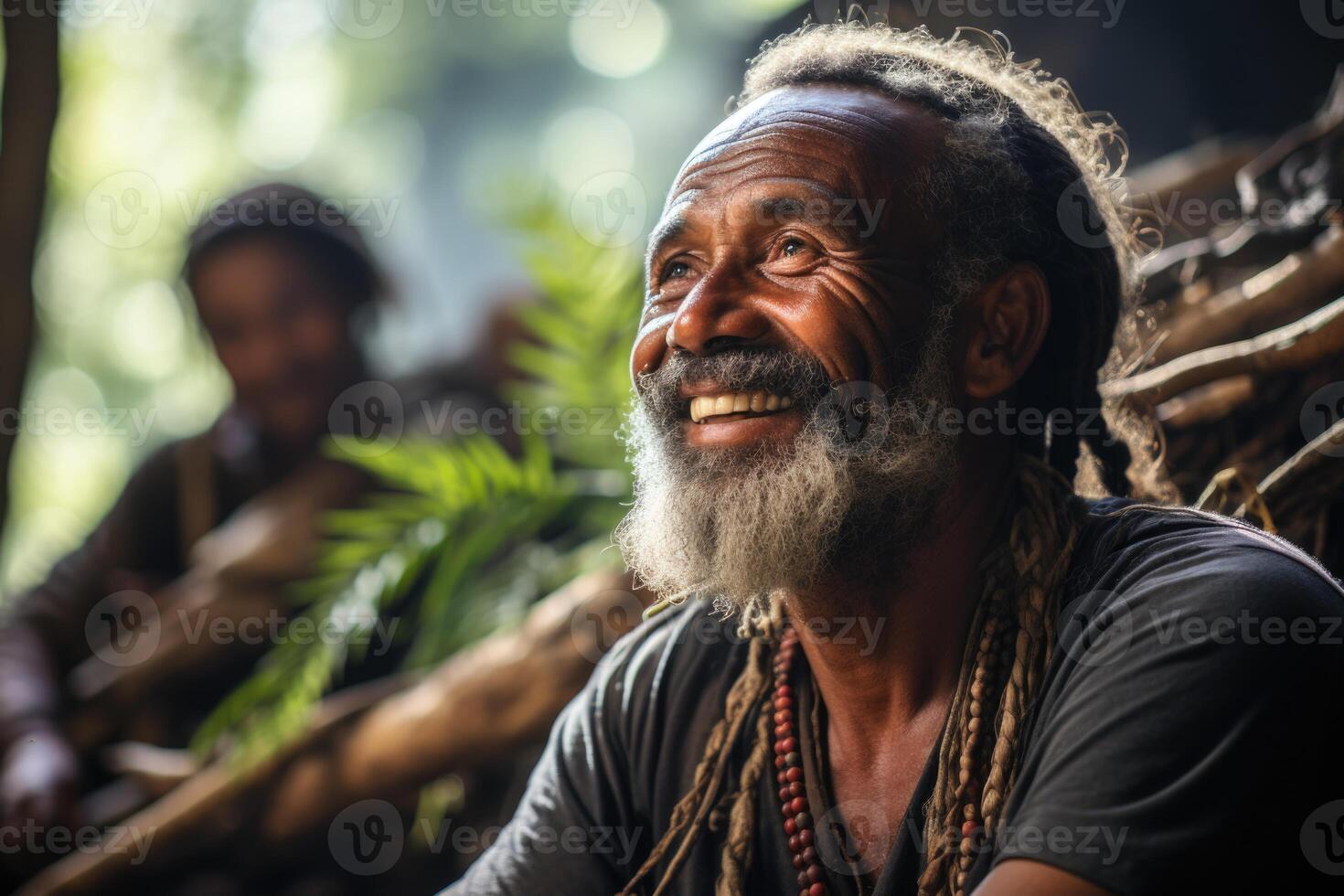 ai généré portrait de une de bonne humeur voyageur contre le Contexte de la nature photo