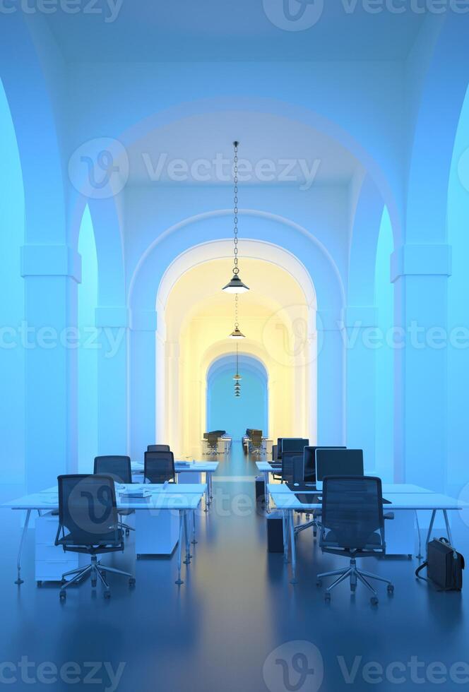 intérieur de Bureau avec bleu des murs et cambre. photo