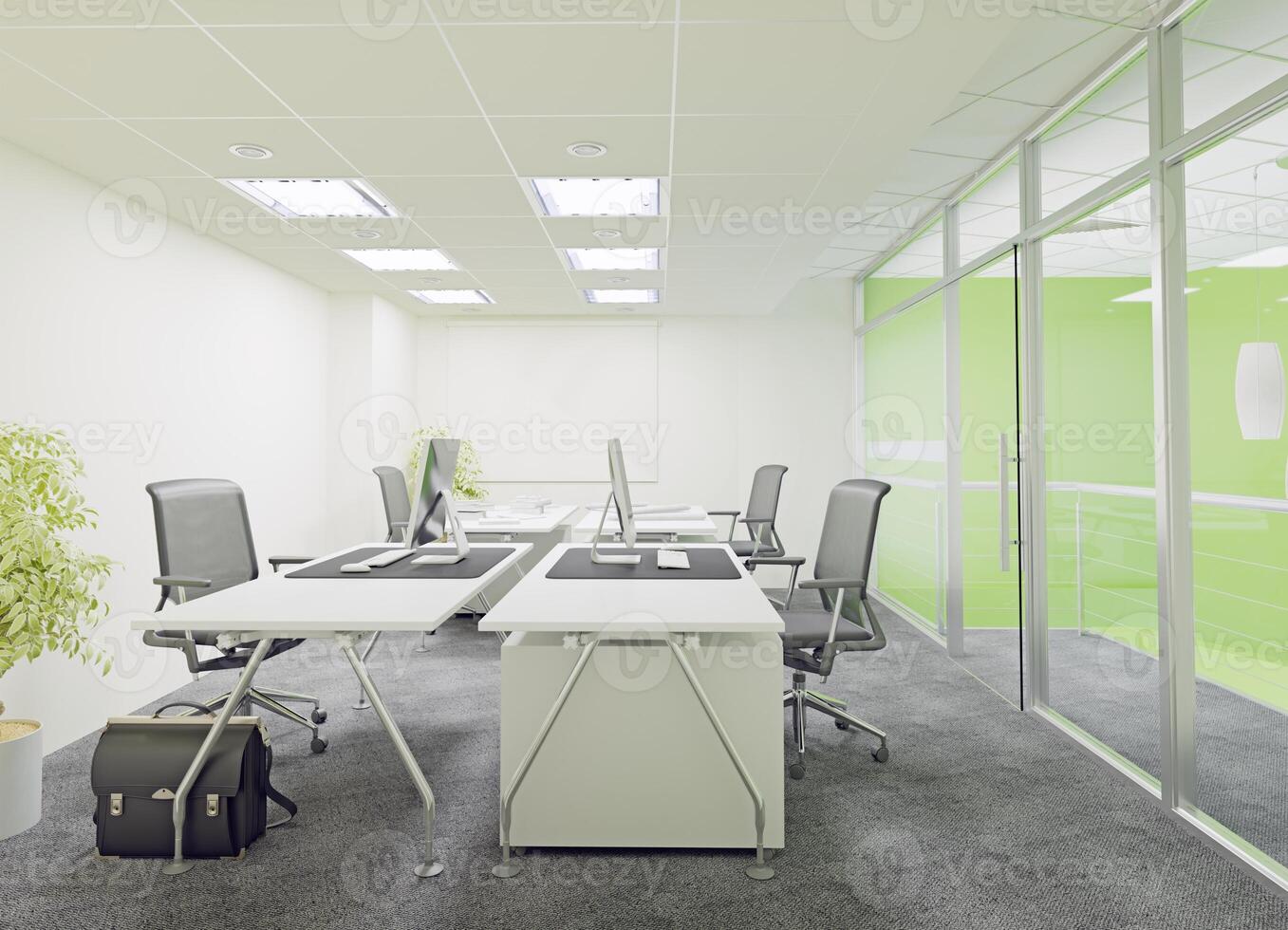 intérieur de une moderne Bureau avec vert des murs, photo