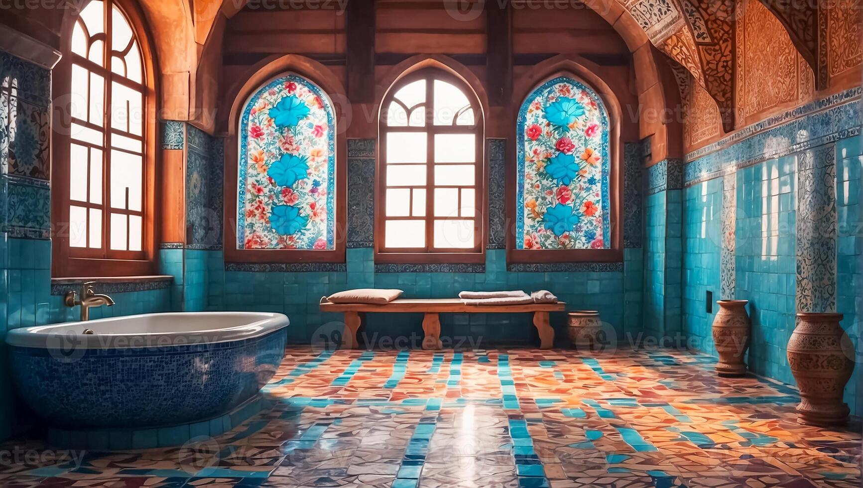 ai généré magnifique salle de bains dans traditionnel turc style photo