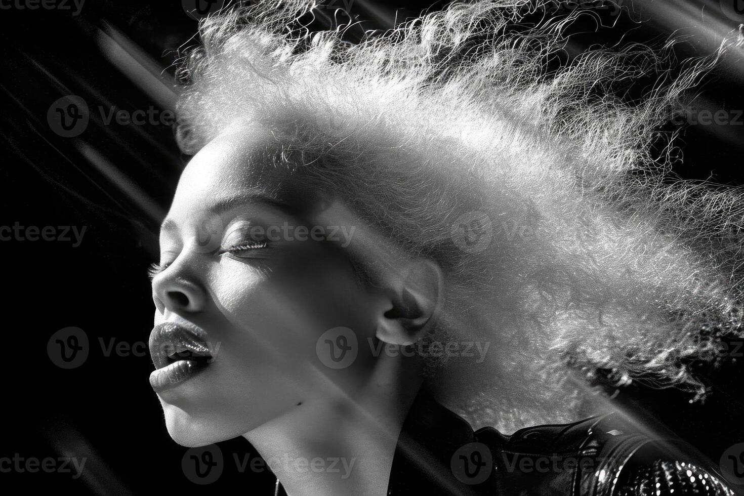 ai généré portrait de un albinos africain fille avec blanc cheveux fermer photo