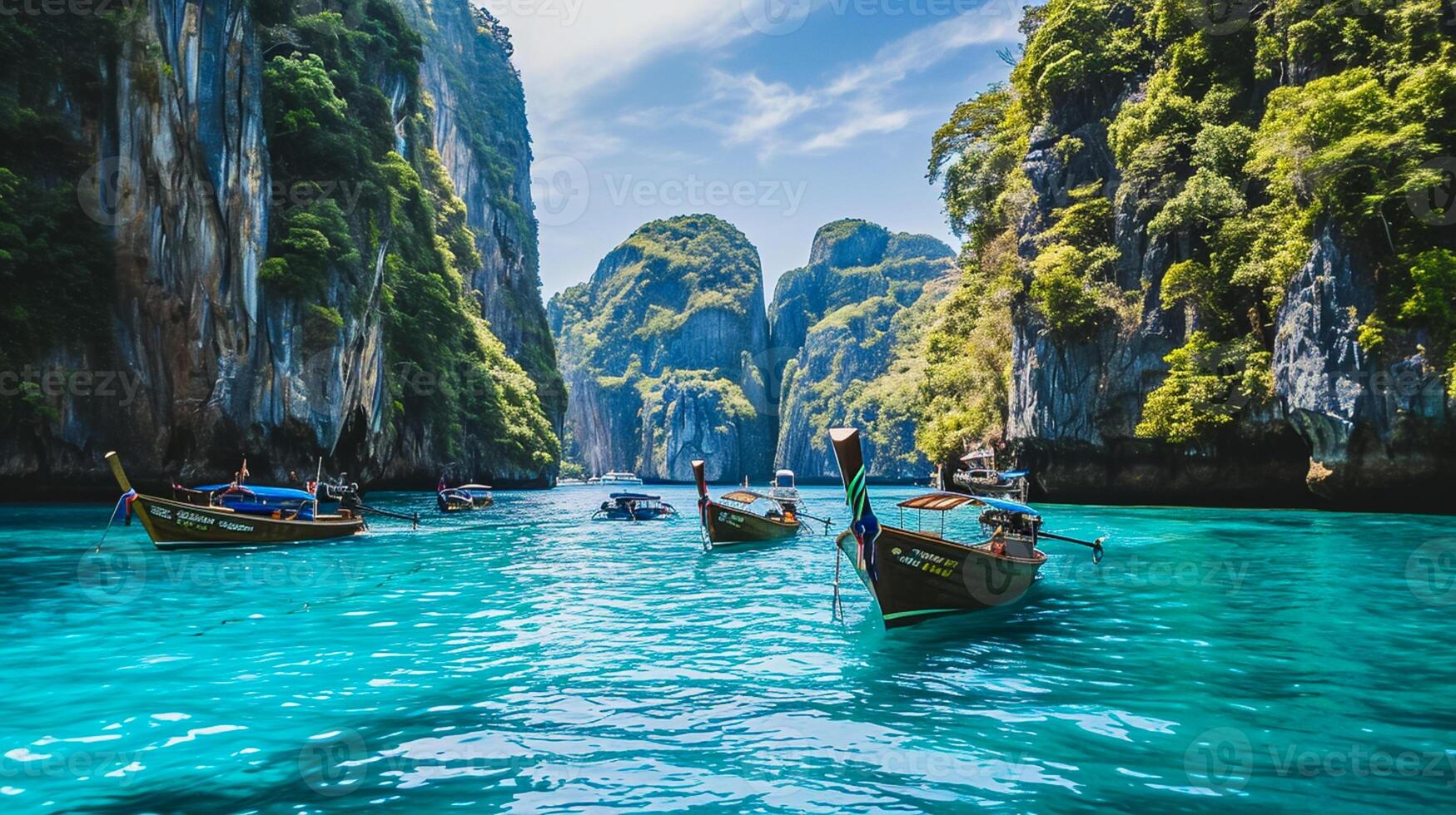 ai généré bateau dans le rivière dans lever du soleil par le montagnes ai généré photo