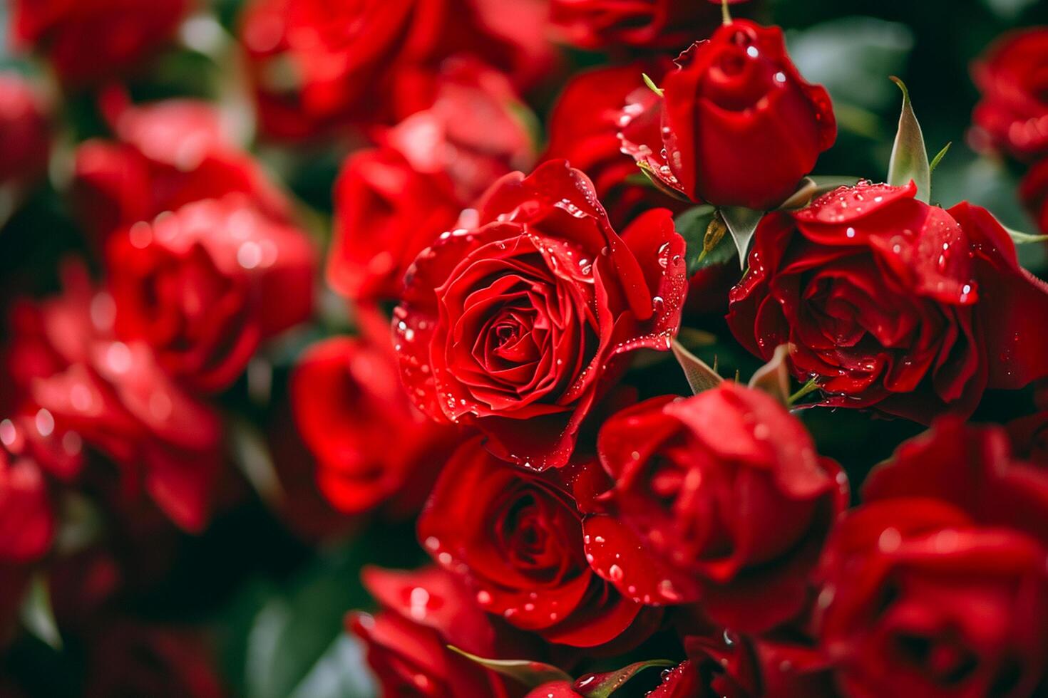 ai généré magnifique rouge Rose pétales Haut voir, plein Cadre de des roses bouquet ai généré photo