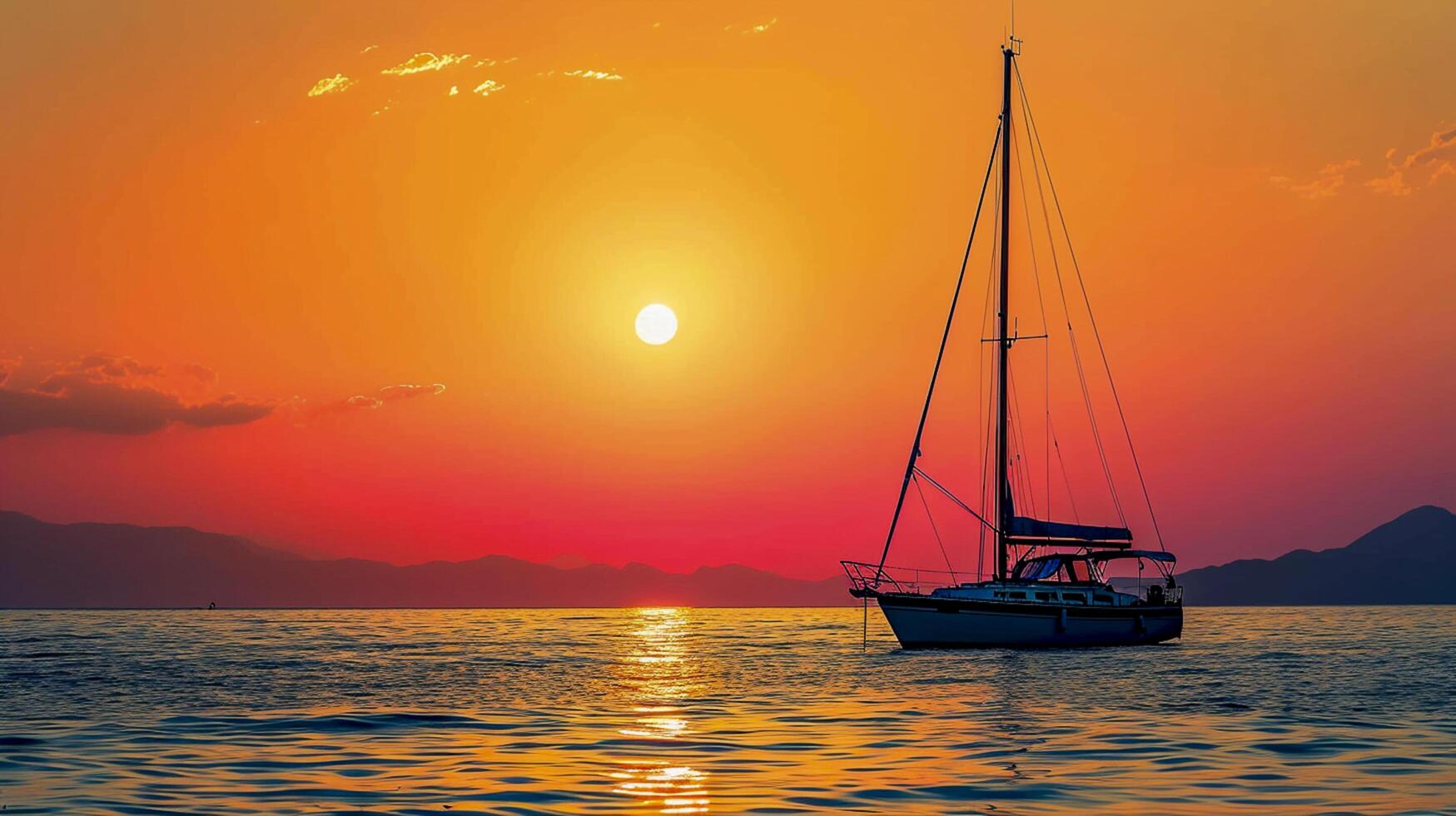 ai généré voilier ancré à mer pendant une Stupéfiant le coucher du soleil ai généré photo