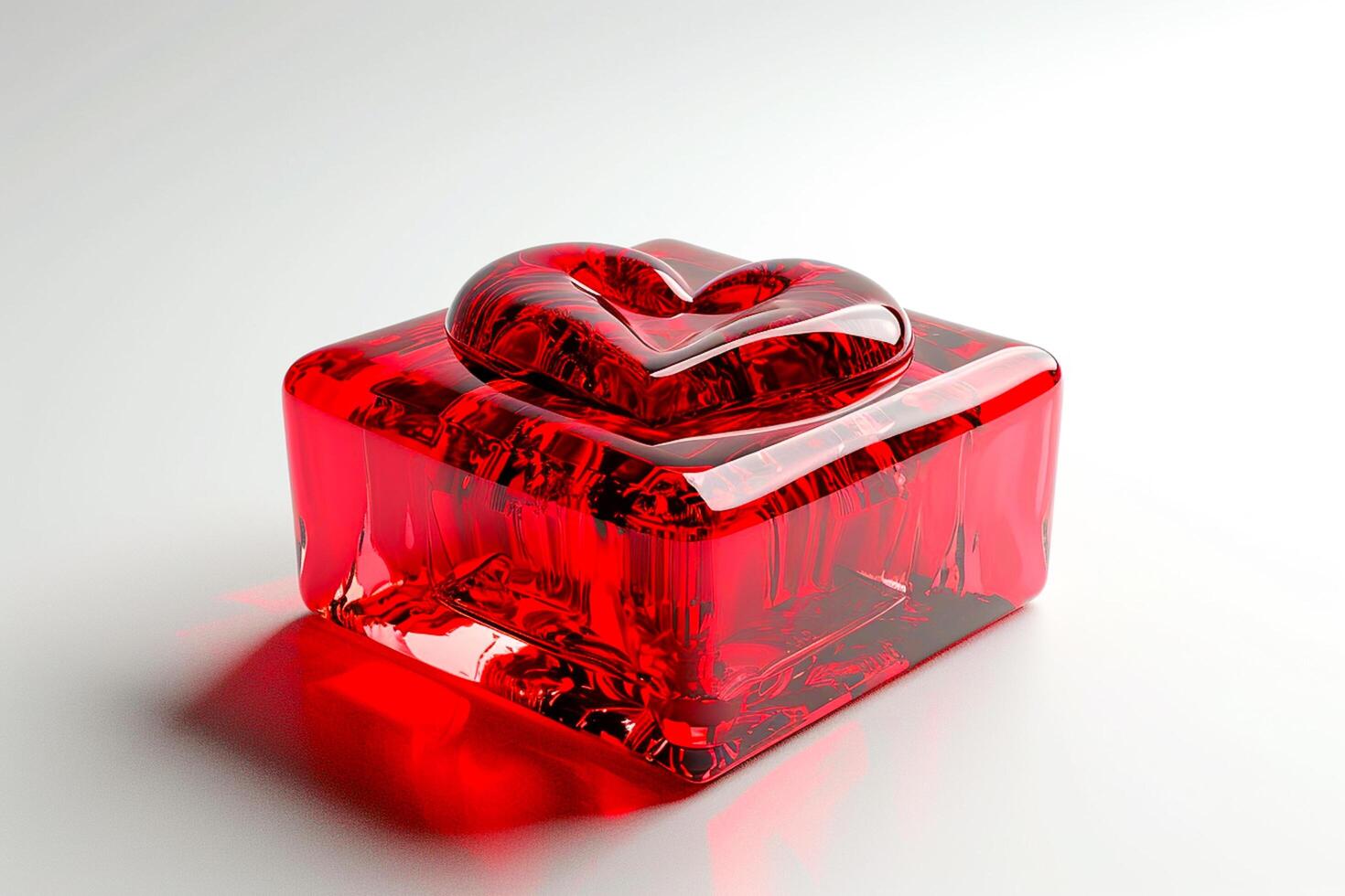 ai généré 3d Haut vue de luxe cadeau boîte cœur avec transparent effet diamant, vide espace, ai généré photo
