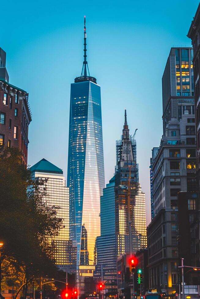 ai généré image capture paysage urbain pendant le soir avec clair ciel ai généré photo