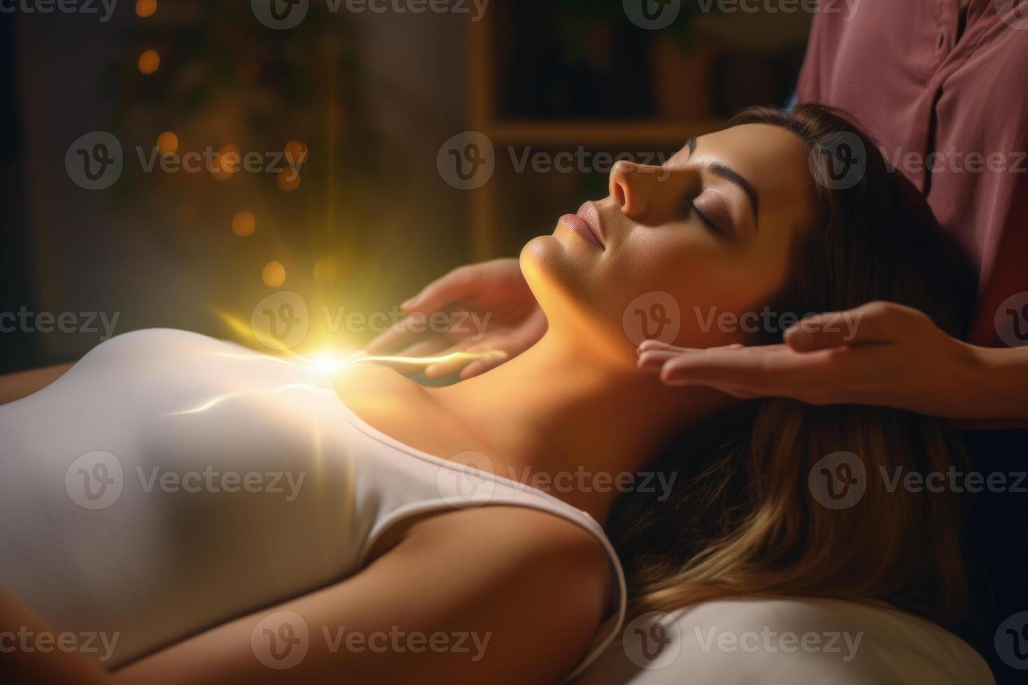 ai généré reiki guérisseur équilibrage chakras dans santé spa. photo