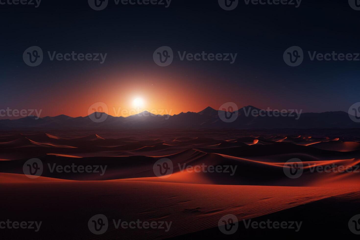 ai généré nuit dans le désert le sable dunes photo