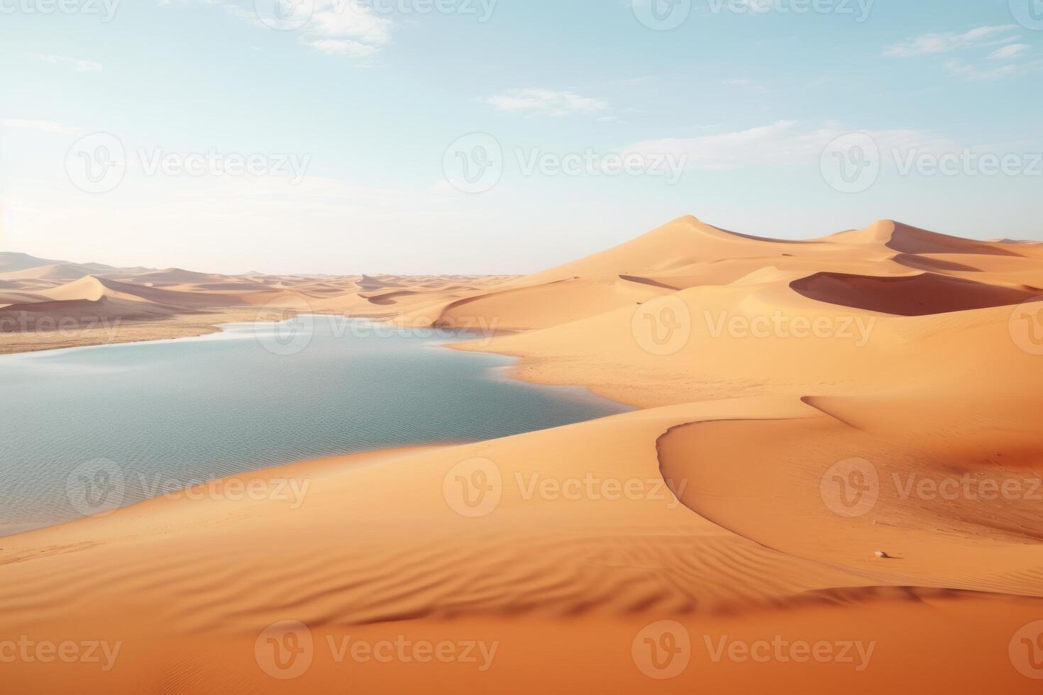 ai généré des lacs dans le vide trimestre désert dans saoudien Saoudite photo