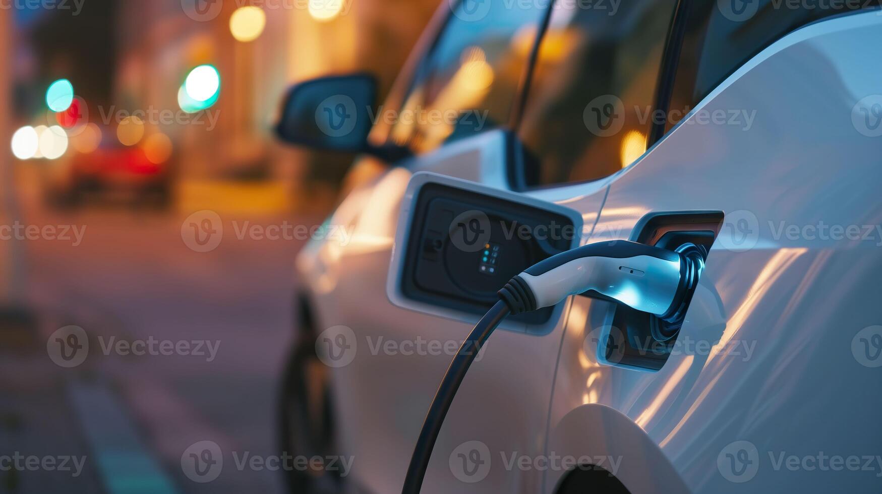 ai généré mise en charge le avenir, électrique voiture La technologie concept avec copie espace photo