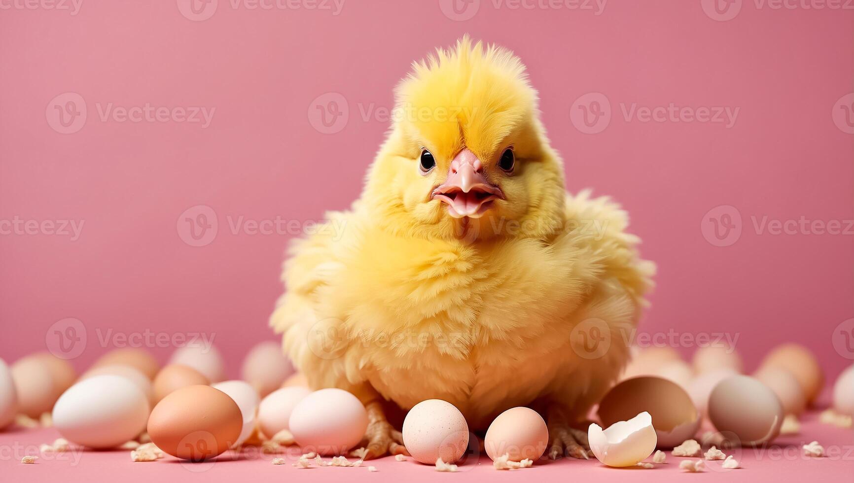 ai généré mignonne duveteux coquille poulet sur Couleur Contexte photo