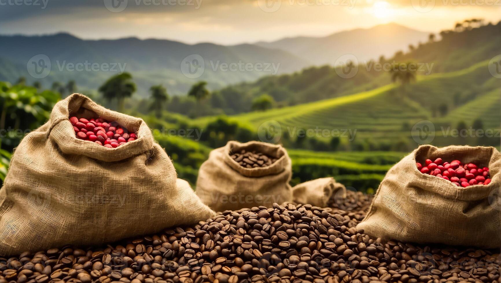 ai généré café récolte sur plantation photo