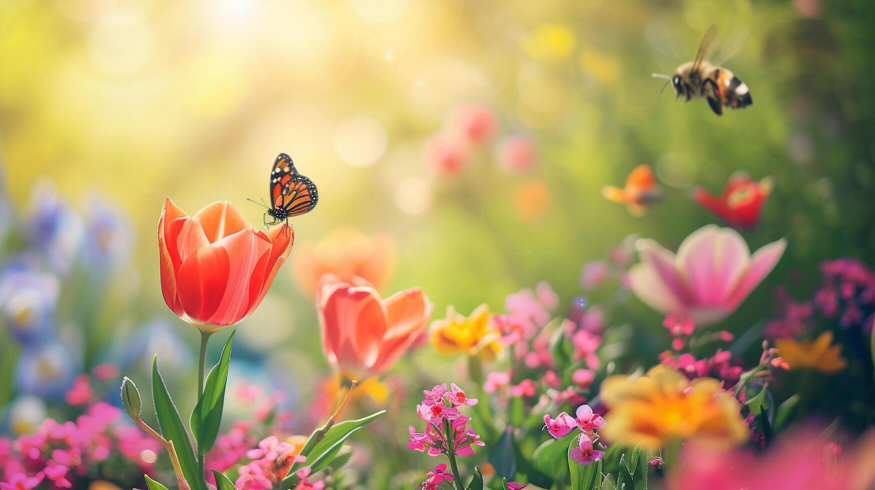 ai généré printemps jardin éveil, Contexte image, génératif ai photo