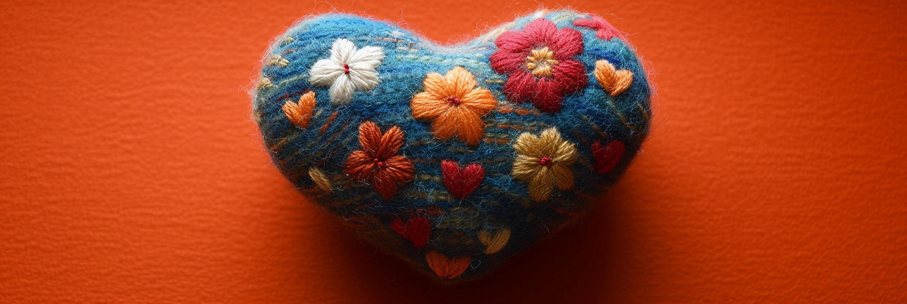 ai généré la Saint-Valentin journée cœur dans brillant coloré broderie style, Contexte image, génératif ai photo