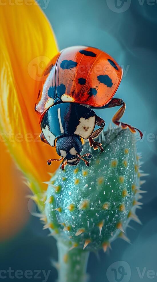 ai généré avoir un près vue de une coccinelle, mettant en valeur ses vibrant couleurs, Contexte image, génératif ai photo