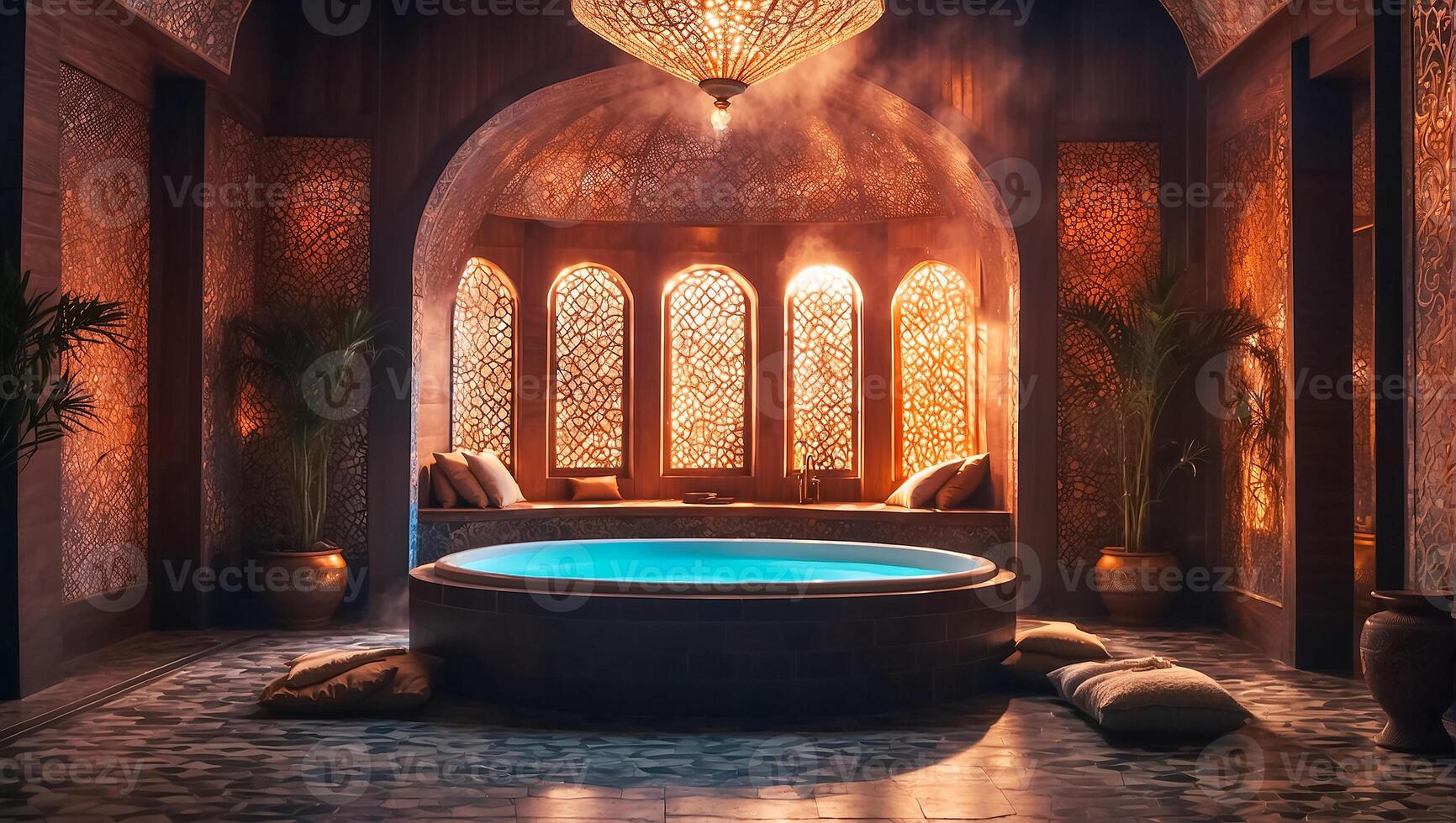 ai généré magnifique salle de bains dans traditionnel turc style photo