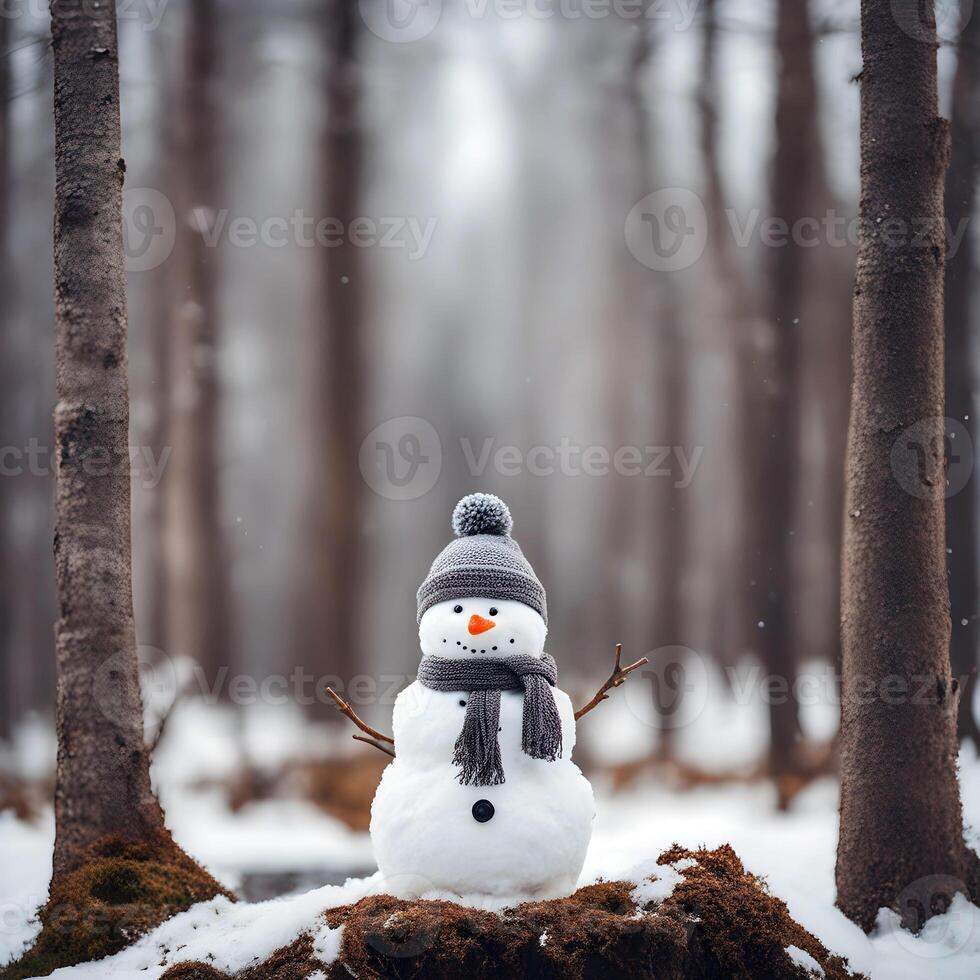 ai généré mignonne bonhomme de neige jouet. content Nouveau an. joyeux Noël. hiver vacances Contexte. 3d dessin animé personnage. photo