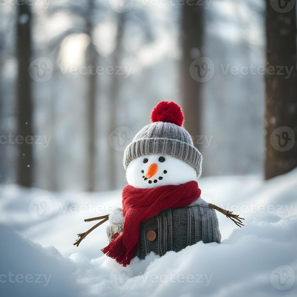 ai généré mignonne bonhomme de neige jouet. content Nouveau an. joyeux Noël. hiver vacances Contexte. 3d dessin animé personnage. photo