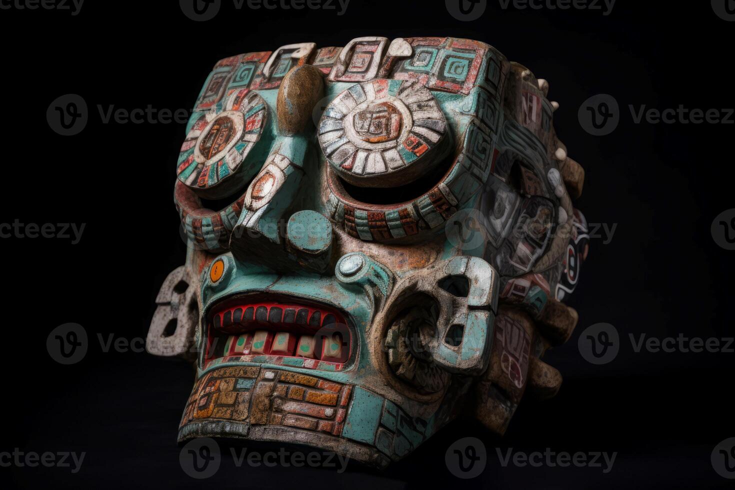 ai généré aztèque monstre masque culte déité. produire ai photo