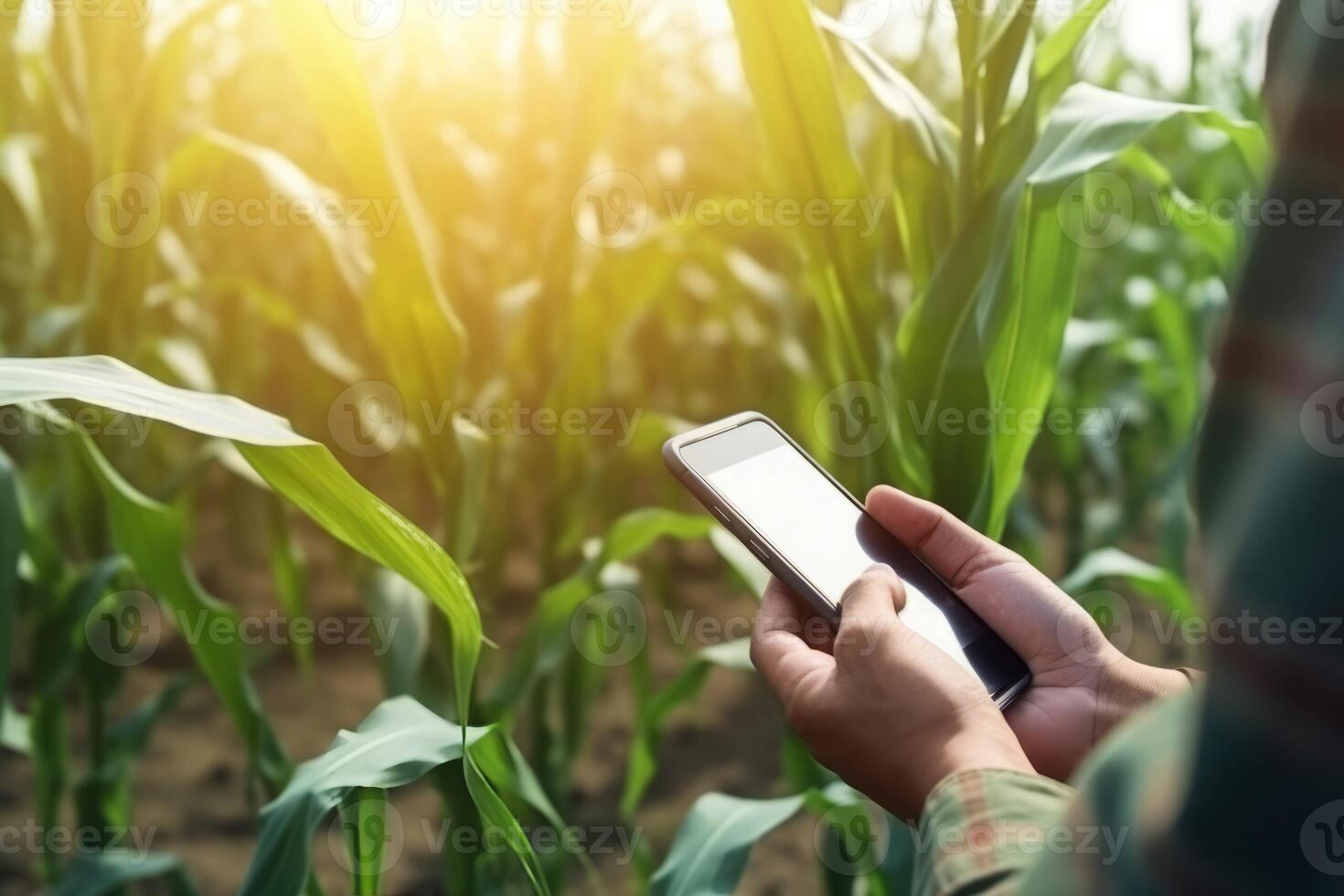 ai généré agriculteur croissance blé terre à lever du soleil feuille. produire ai photo