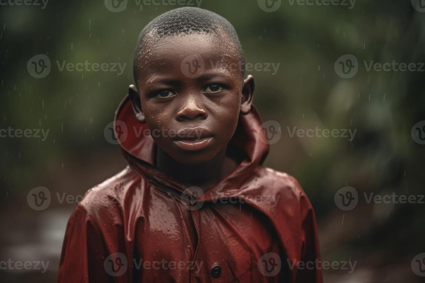 ai généré africain pauvres garçon à mien Extérieur portrait. produire ai photo