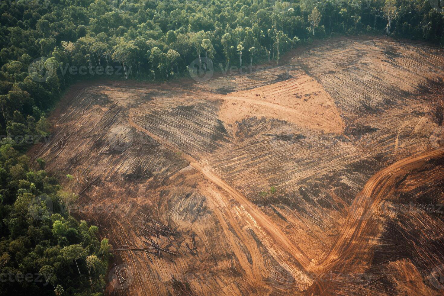 ai généré la déforestation forêt tropicale dégagement territoire. produire ai photo