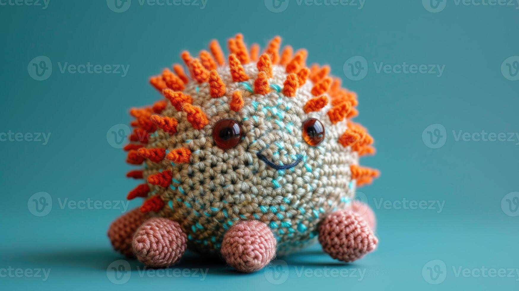 ai généré crocheté mer oursin jouet vibrant toile de fond, fabriqués à la main et adorable, ai généré photo