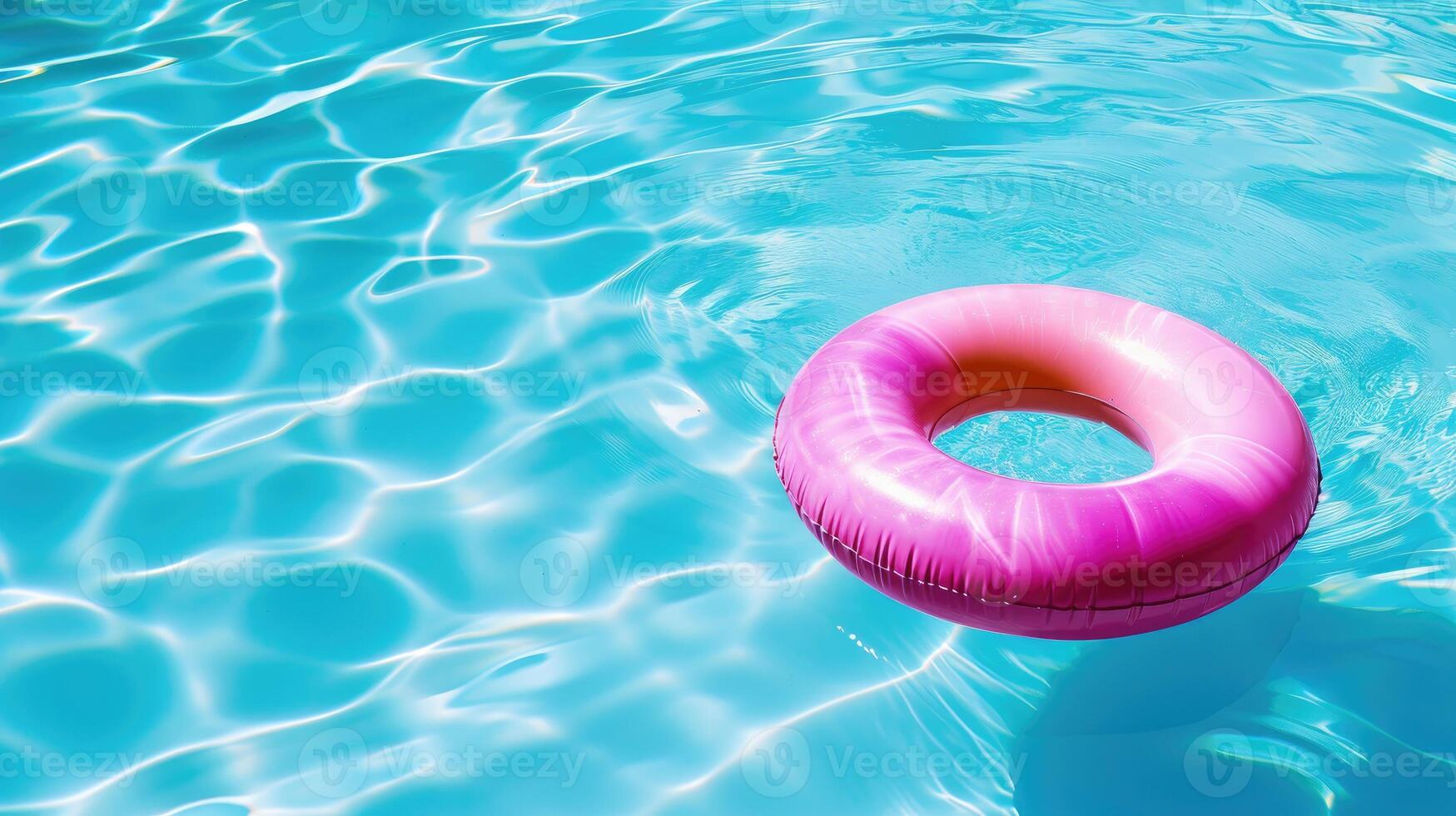 ai généré une rose nager bassin bague flotte gracieusement sur le surface de le bleu eau, ai généré. photo