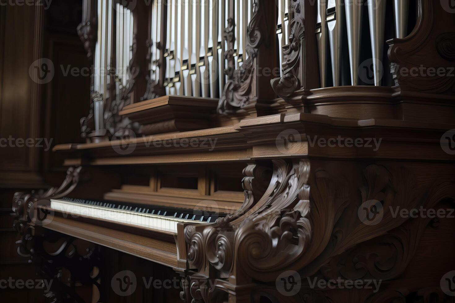 ai généré cathédrale piano musical instrument. produire ai photo