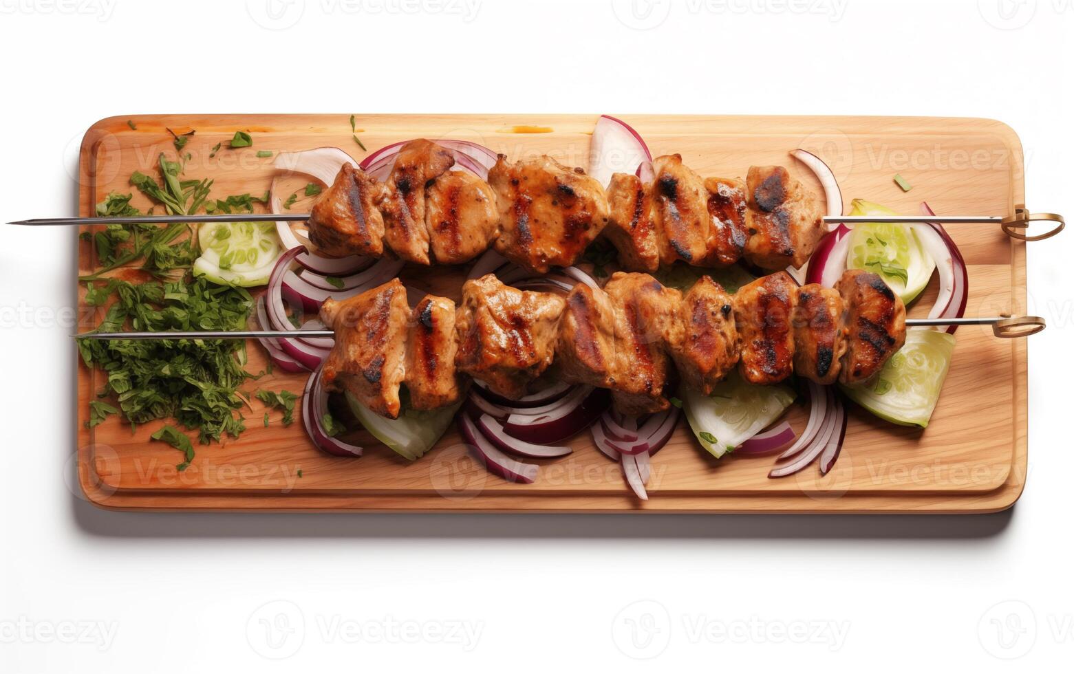 ai généré savoureux frit grillé kebab isolé sur blanc Contexte photo