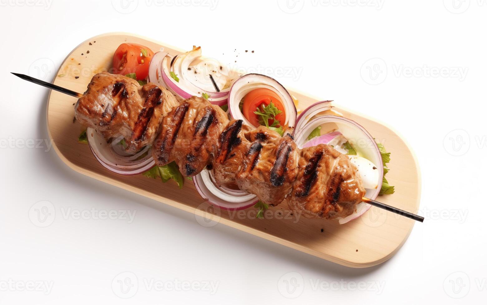 ai généré savoureux frit grillé kebab isolé sur blanc Contexte photo