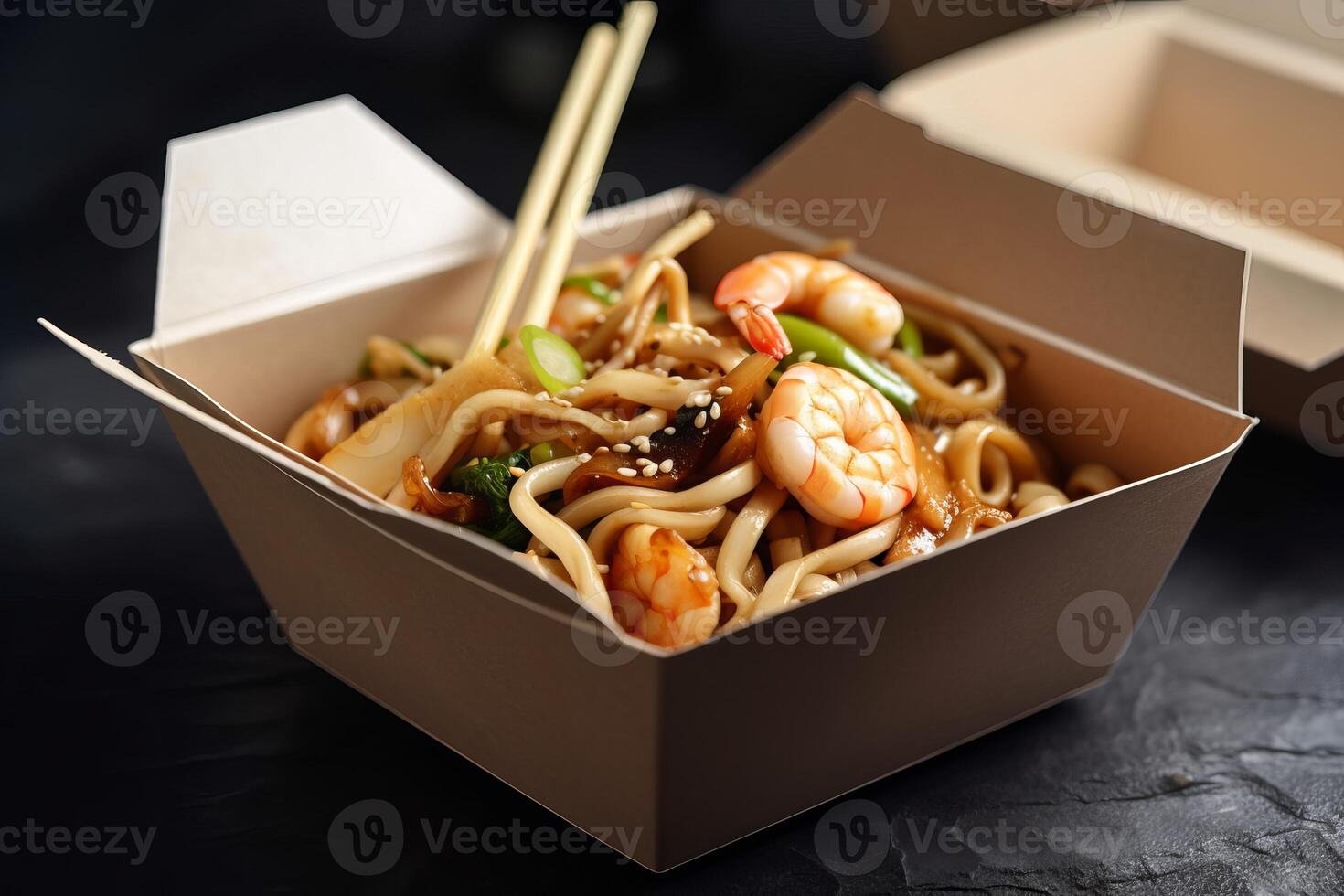 ai généré udon wok boîte. produire ai photo
