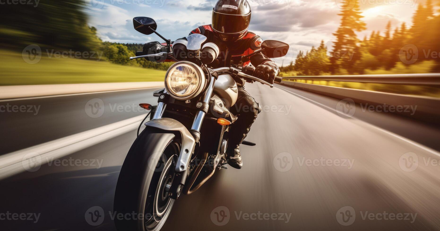 ai généré le frisson de une moto balade le long de le élongation asphalte photo