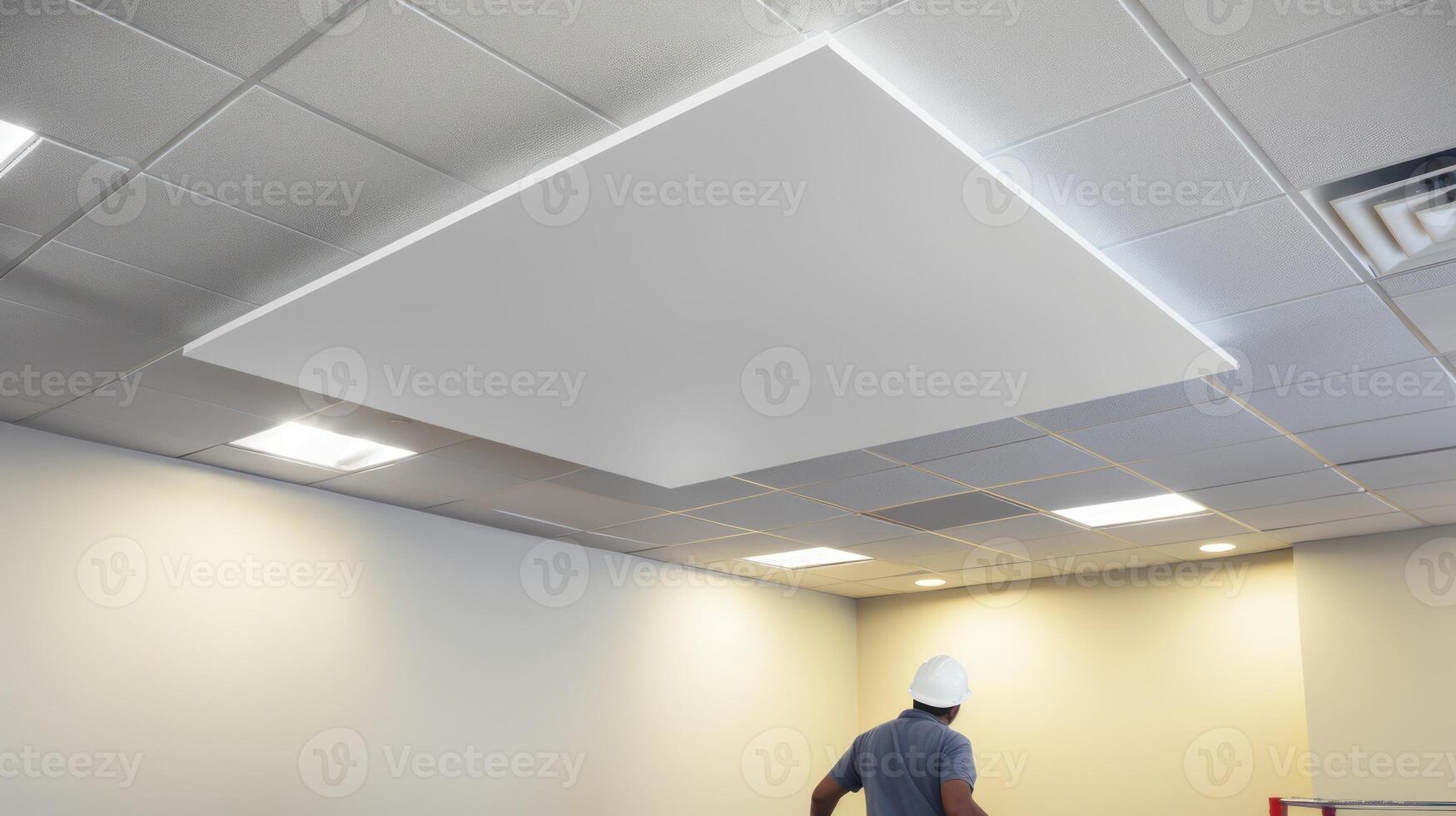 ai généré plafond installation avec professionnel techniciens. génératif ai photo