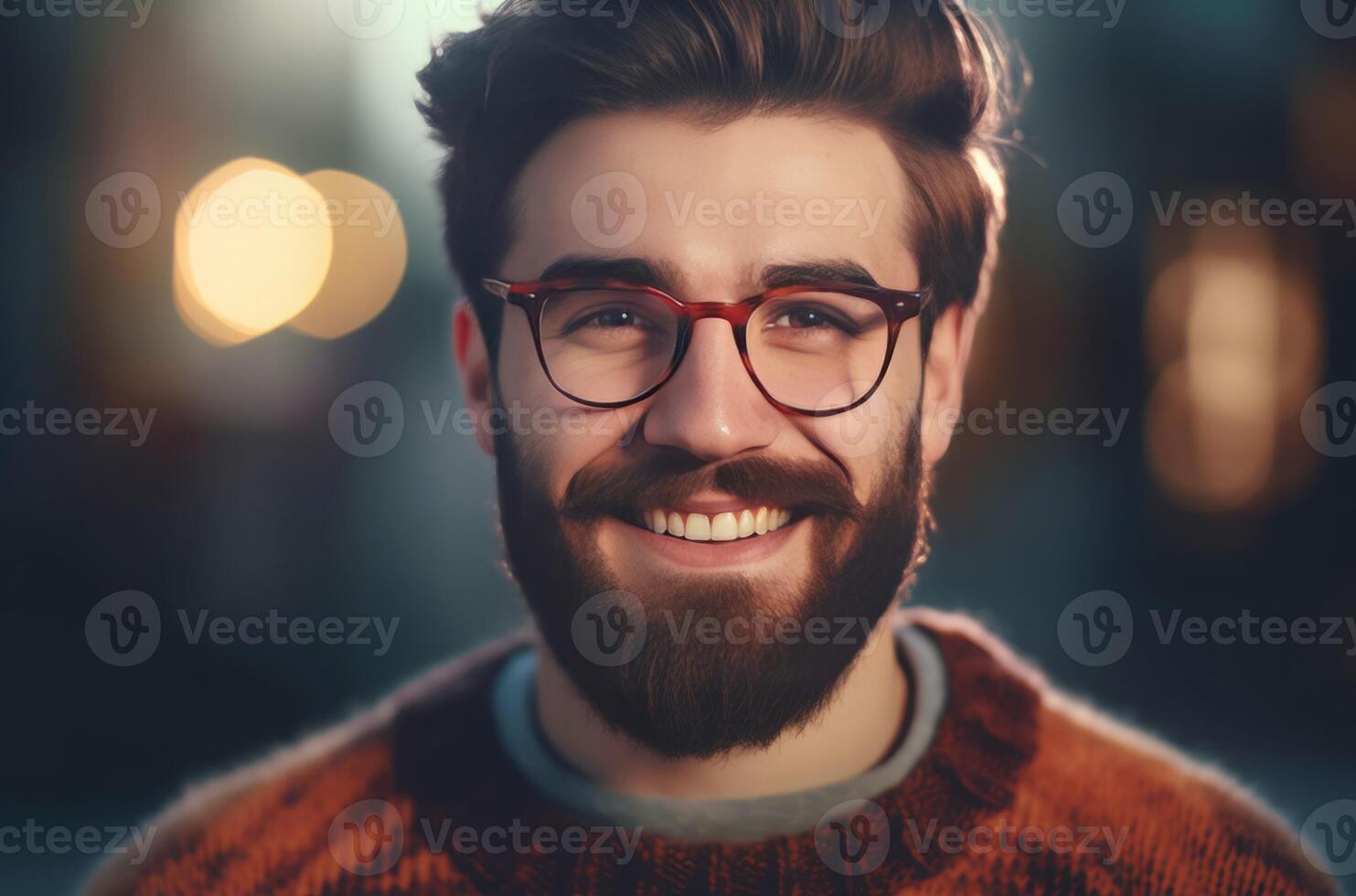 ai généré souriant barbu Beau homme dans chandail portrait. produire ai photo