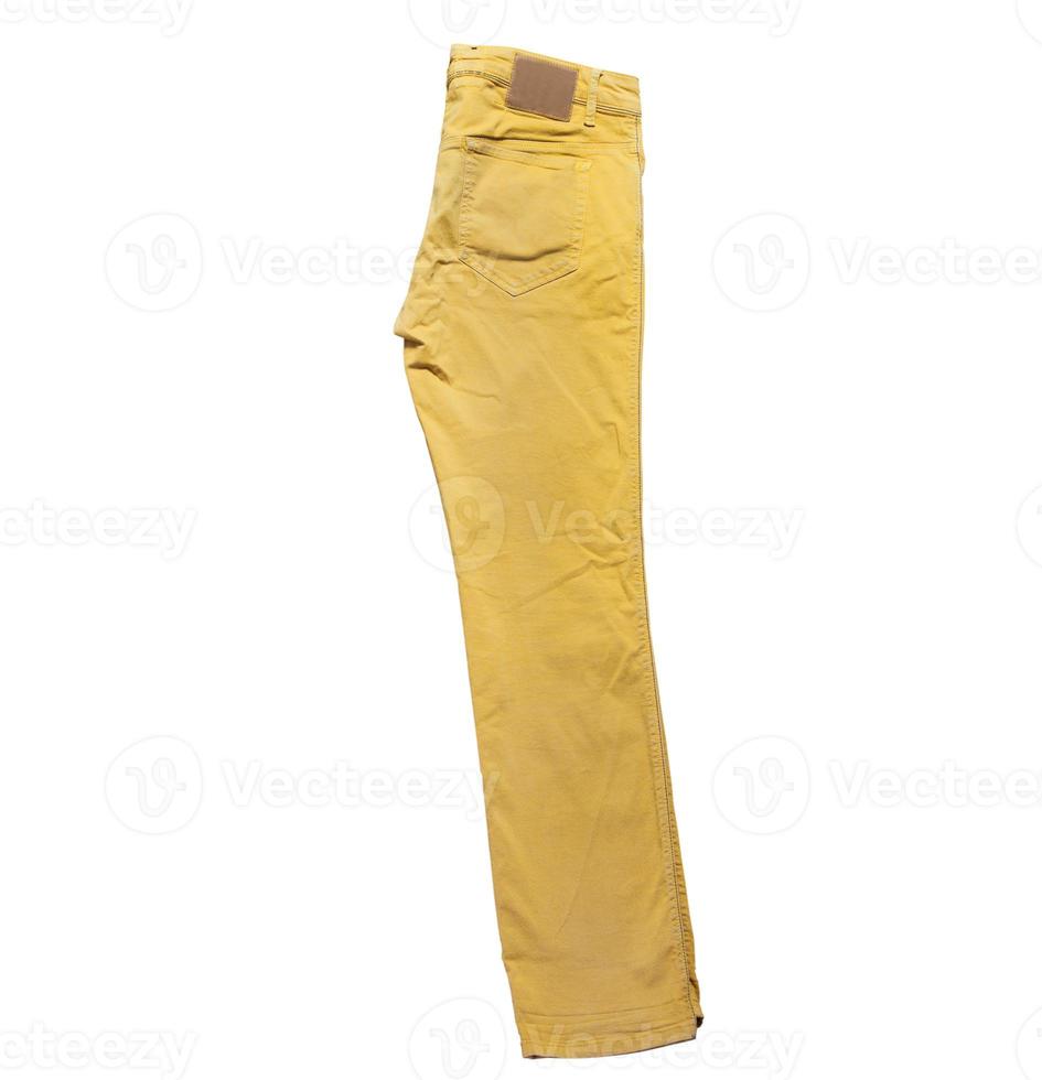 pantalon jaune isolé, pantalon jeans jaune, pantalon skinny. pantalon jaune poches modernes pour adolescents isolés sur fond blanc. vêtements de mode d'été pour les jeunes photo