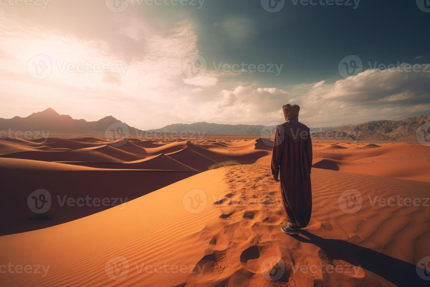 ai généré silhouette Hommes Sahara désert. produire ai photo