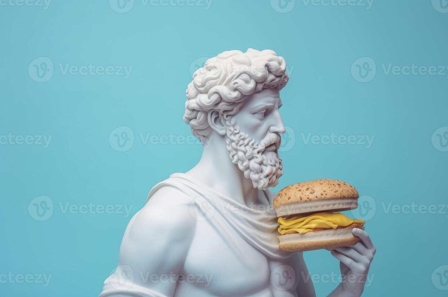 ai généré grec déité poseidon en portant cheeseburger. produire ai photo