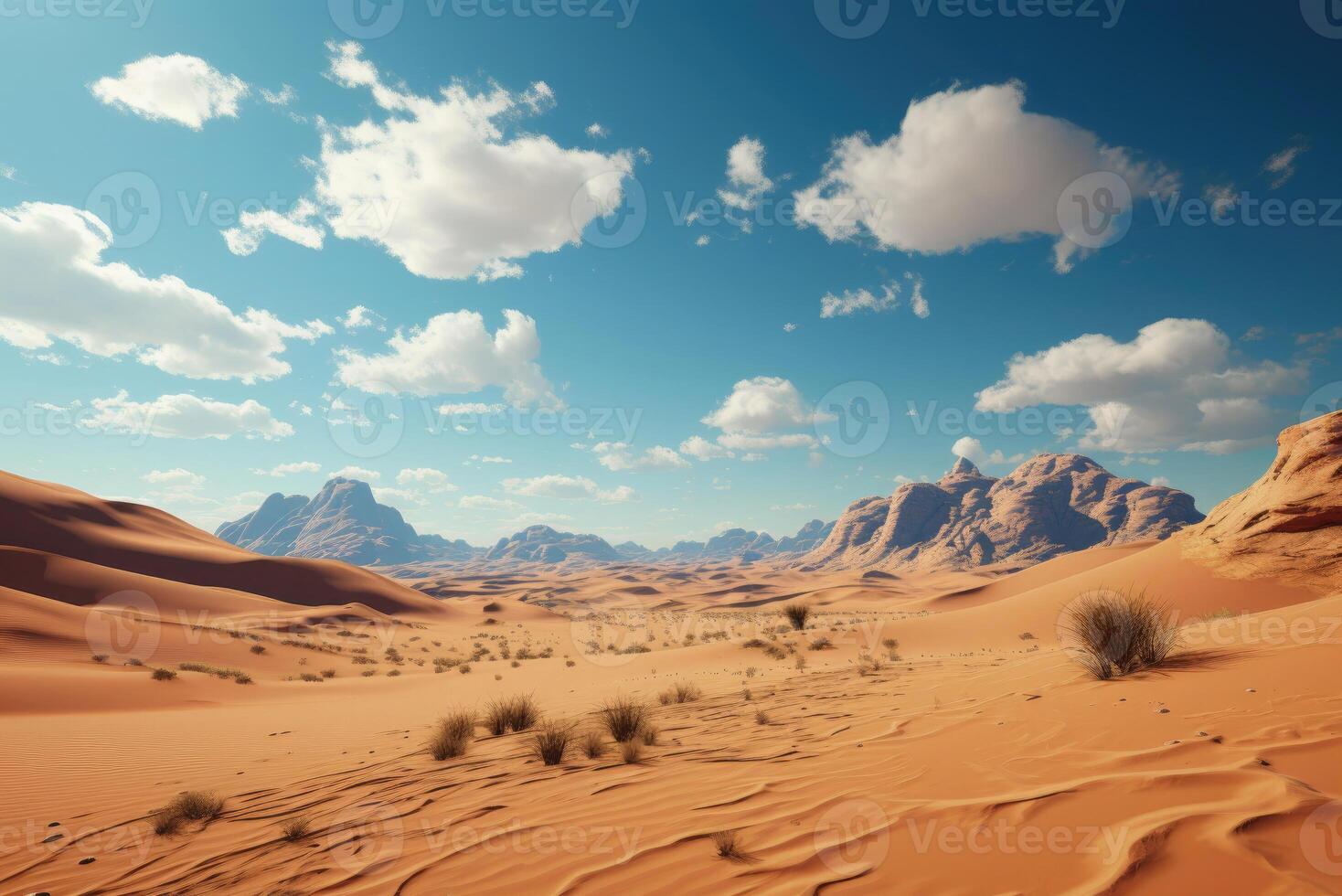 ai généré vide désert paysage avec ouvert plateau et falaise bande ensoleillé journée photo