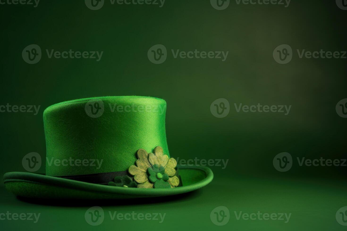 ai généré vert lutin chapeau sur verdoyant Contexte. produire ai photo