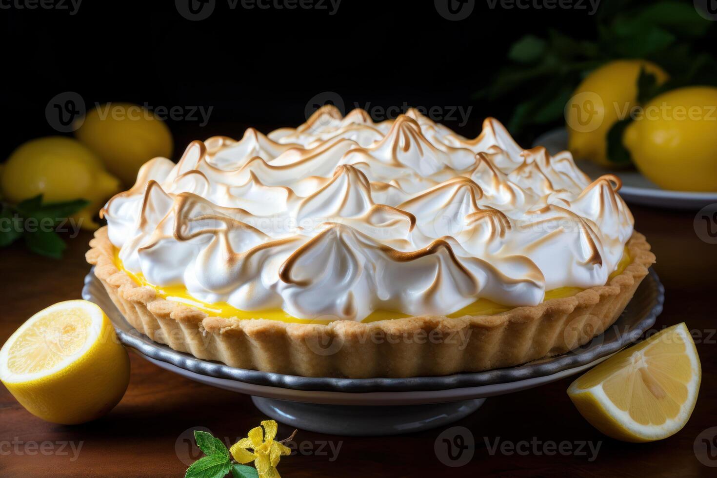 ai généré brillant citron Meringue tarte dans lumière du soleil. produire ai photo