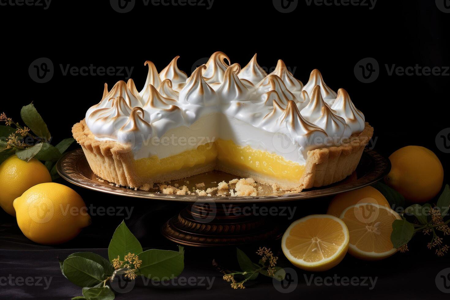 ai généré citron Meringue tarte dans lumière du soleil. produire ai photo