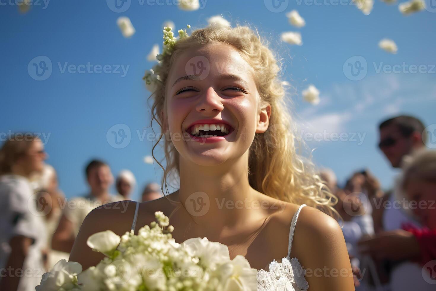 ai généré magnifique femme la mariée avec fleurs. neural réseau ai généré photo