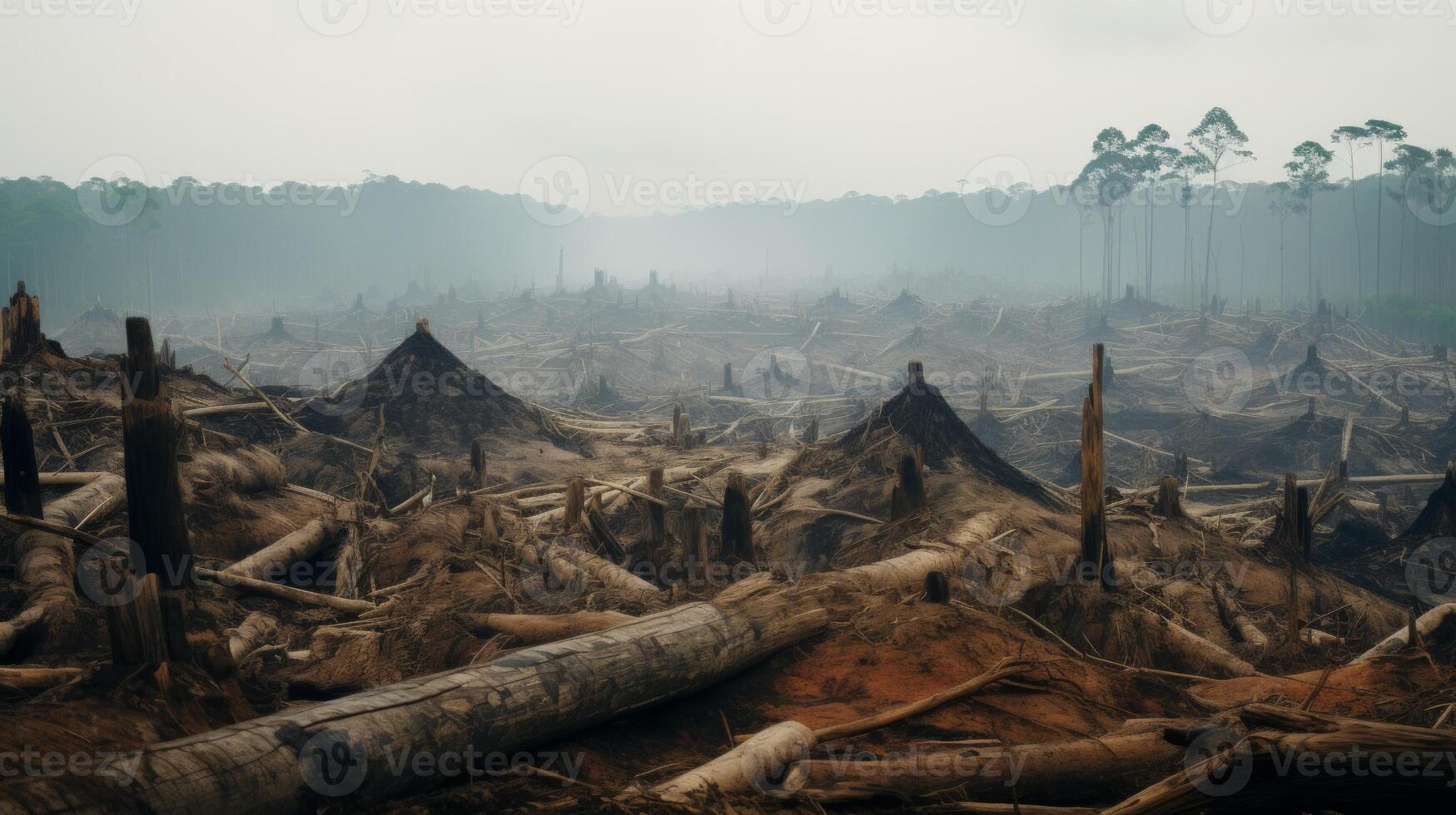 ai généré la déforestation forêt et illégal enregistrement. neural réseau ai généré photo