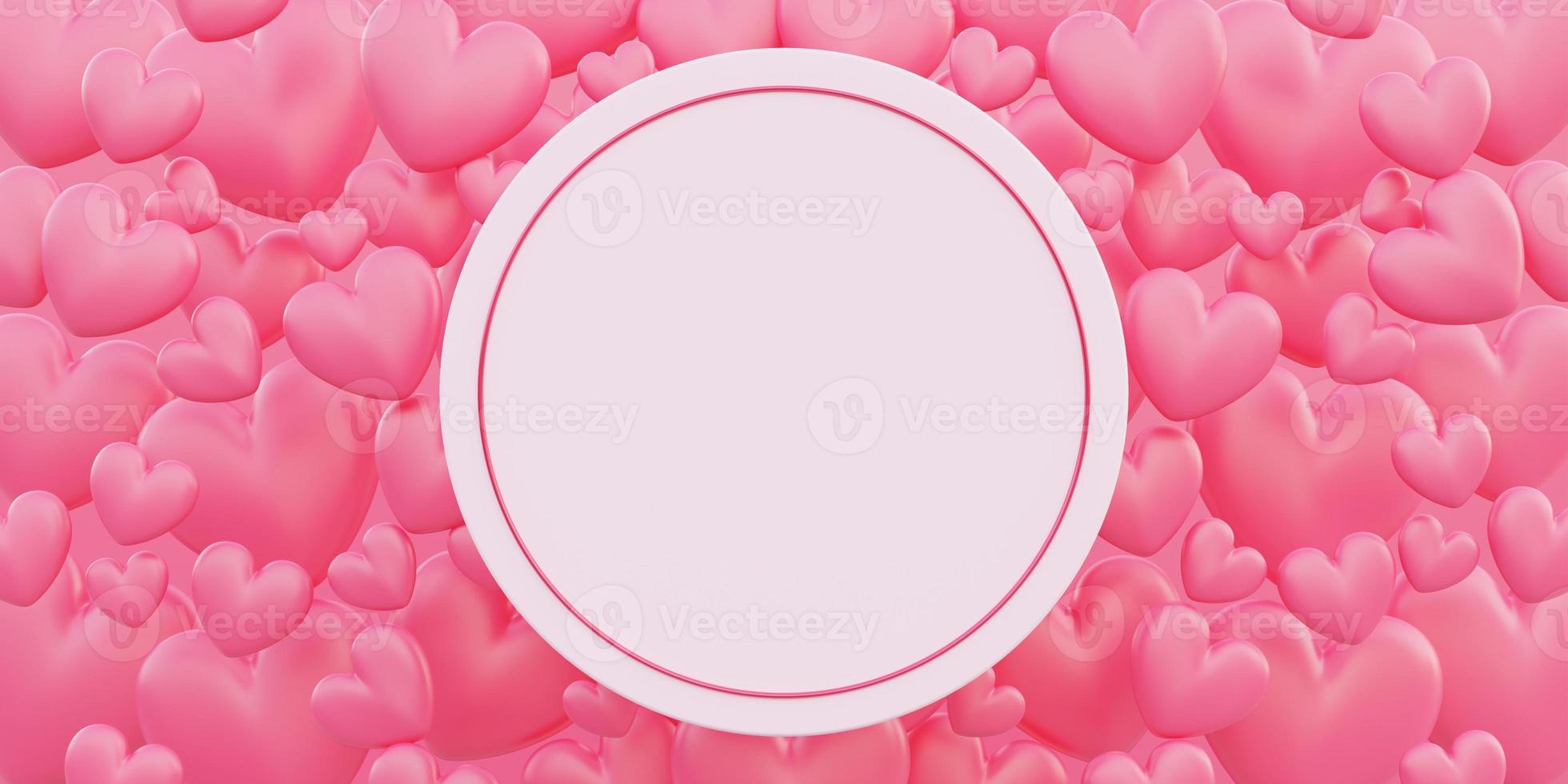 bonne saint valentin, concept d'amour, fond rose en forme de coeur 3d, carte de voeux, bannière de cercle photo