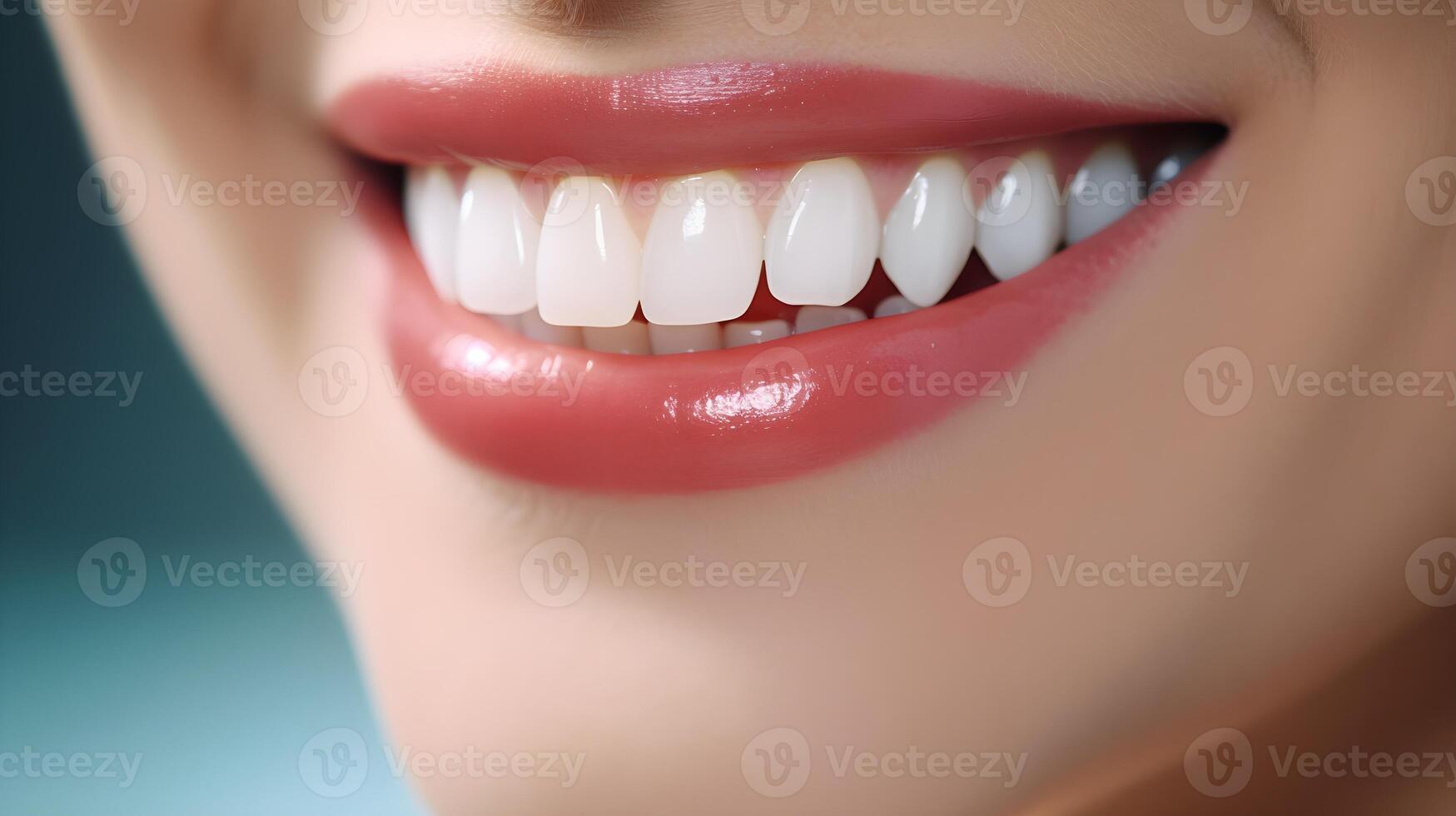 ai généré fermer de magnifique femelle sourire avec en bonne santé dents. dentisterie concept. photo